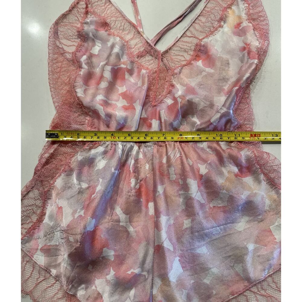 Naked Princess Women’s Silk Ella Romper Lingerie Pink Petal Print Silk Lace READ - Picture 5 of 11